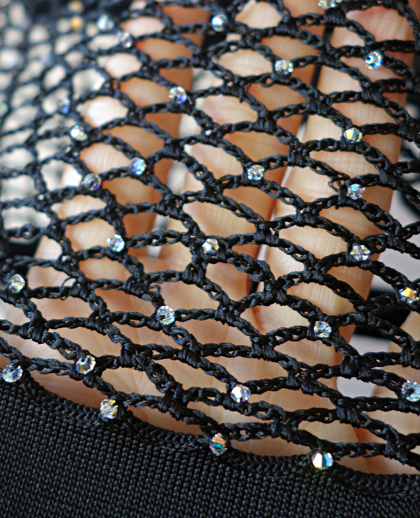 Black Fishnet Dress with Swarovski Crystals