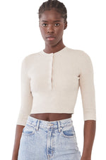 JoosTricot Silver Sand Off White Ribbed Cropped Henley Top