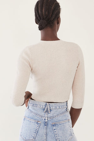 JoosTricot Silver Sand Off White Ribbed Cropped Henley Top