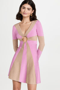 Gold/Pink Lurex Keyhole Mini Dress