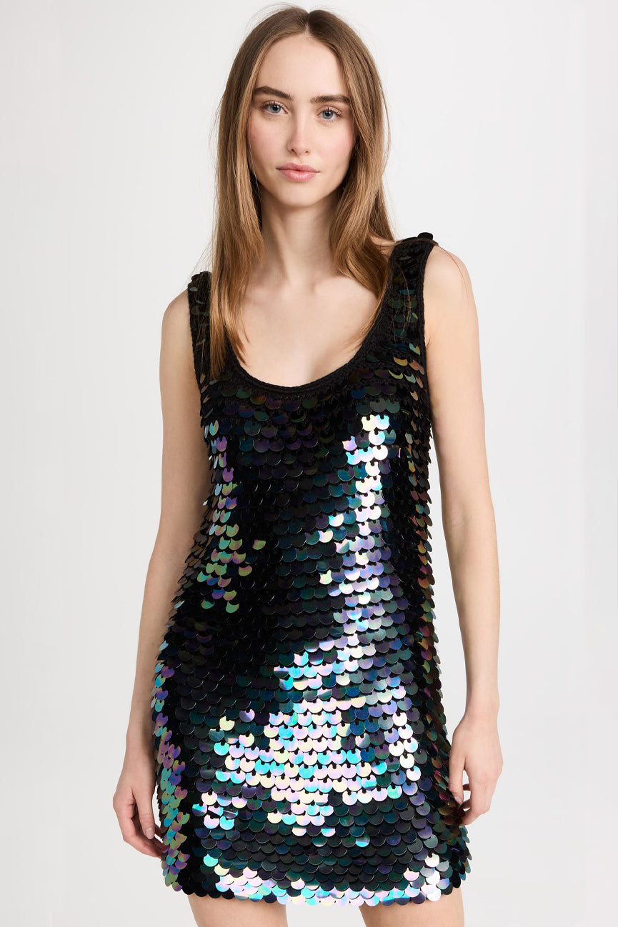 JoosTricot Black Sequins Crochet Mini Dress