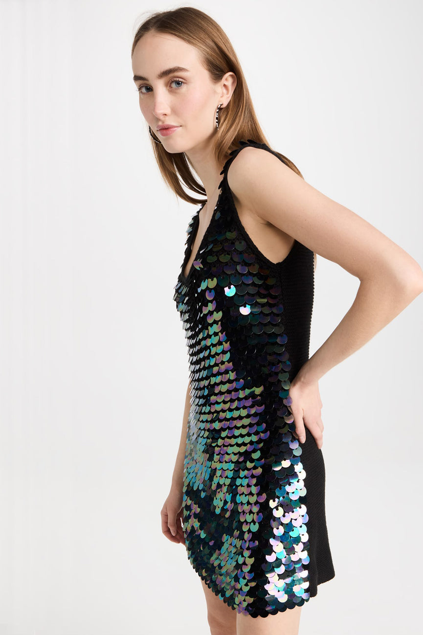 JoosTricot Black Sequins Crochet Mini Dress M / Black
